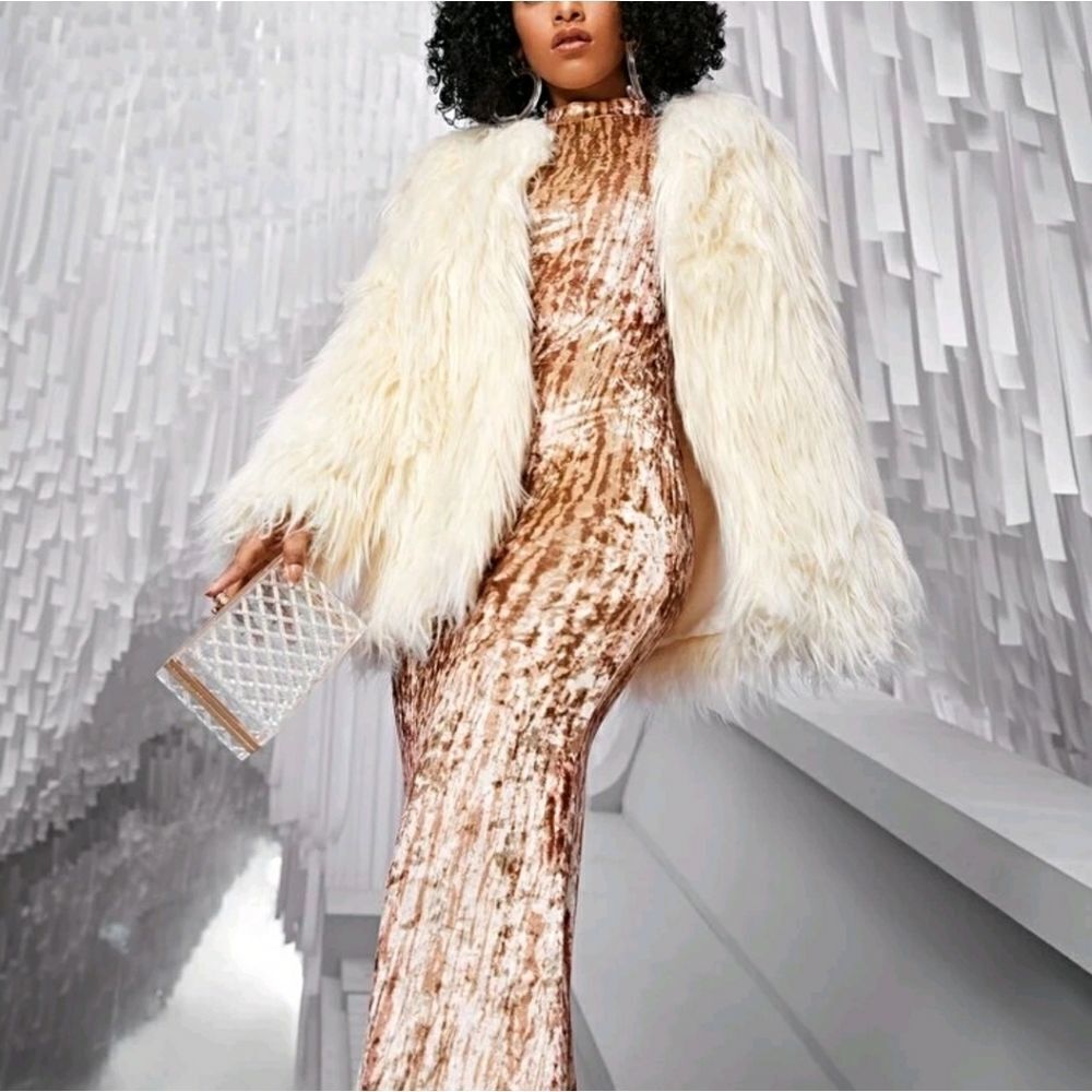 Solid Open Front Fuzzy Coat